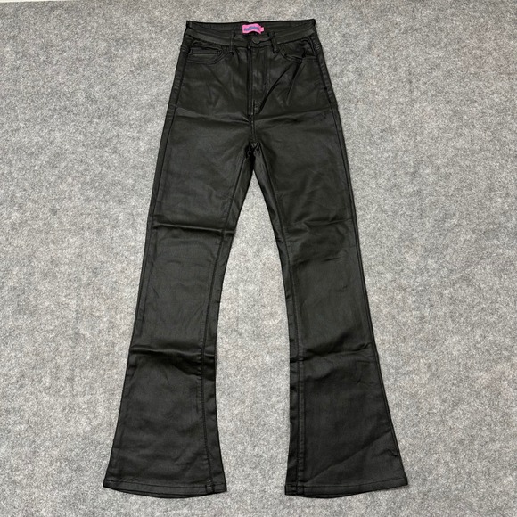 Edikted Pants - Edikted Flare Pants Womens Small Black Faux Leather Coated High Waist Y2K Retro
